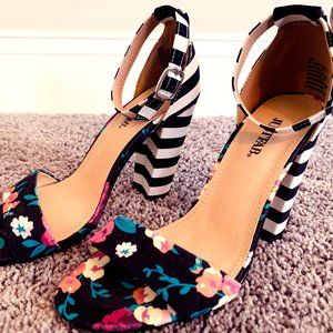 Gorgeous floral/striped stapped heels--almost new
